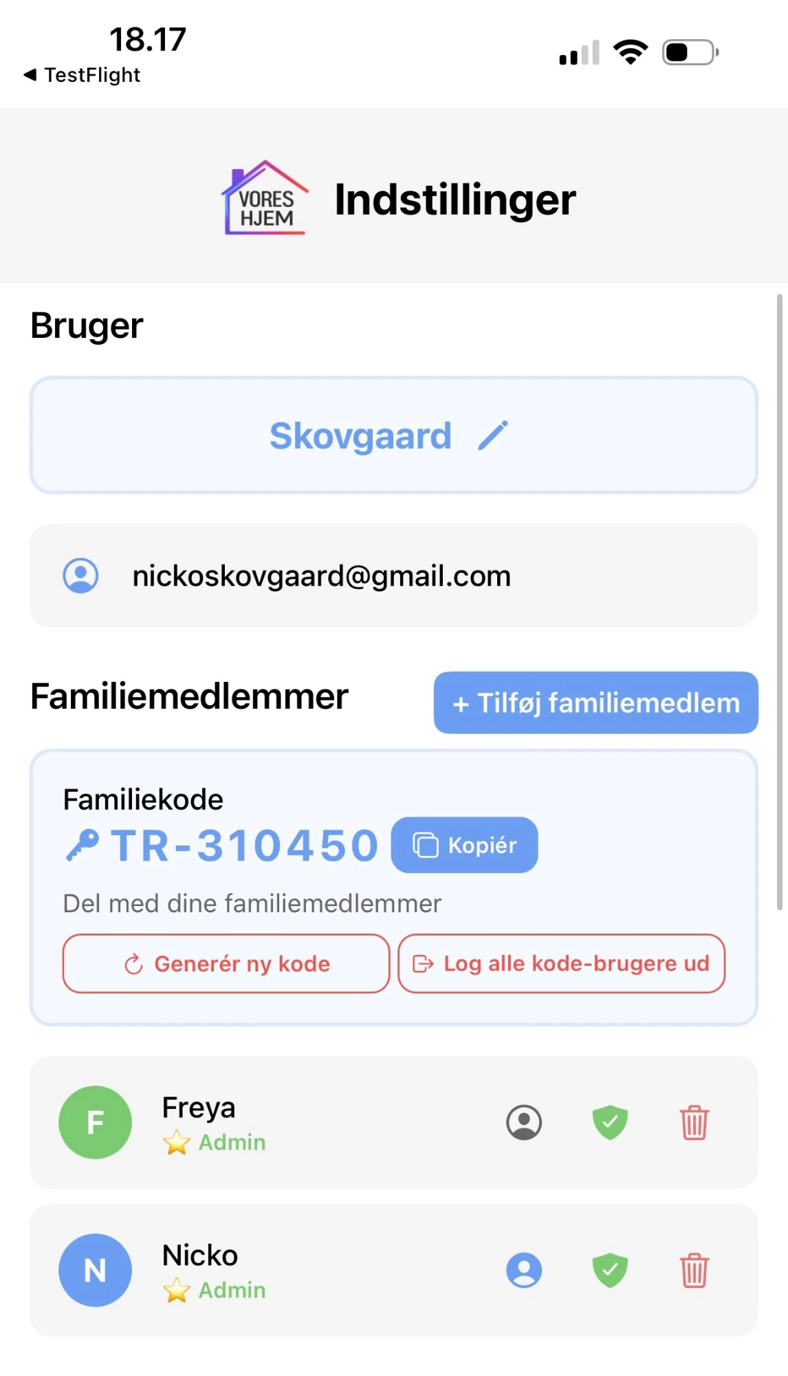 Log ind med familiekode