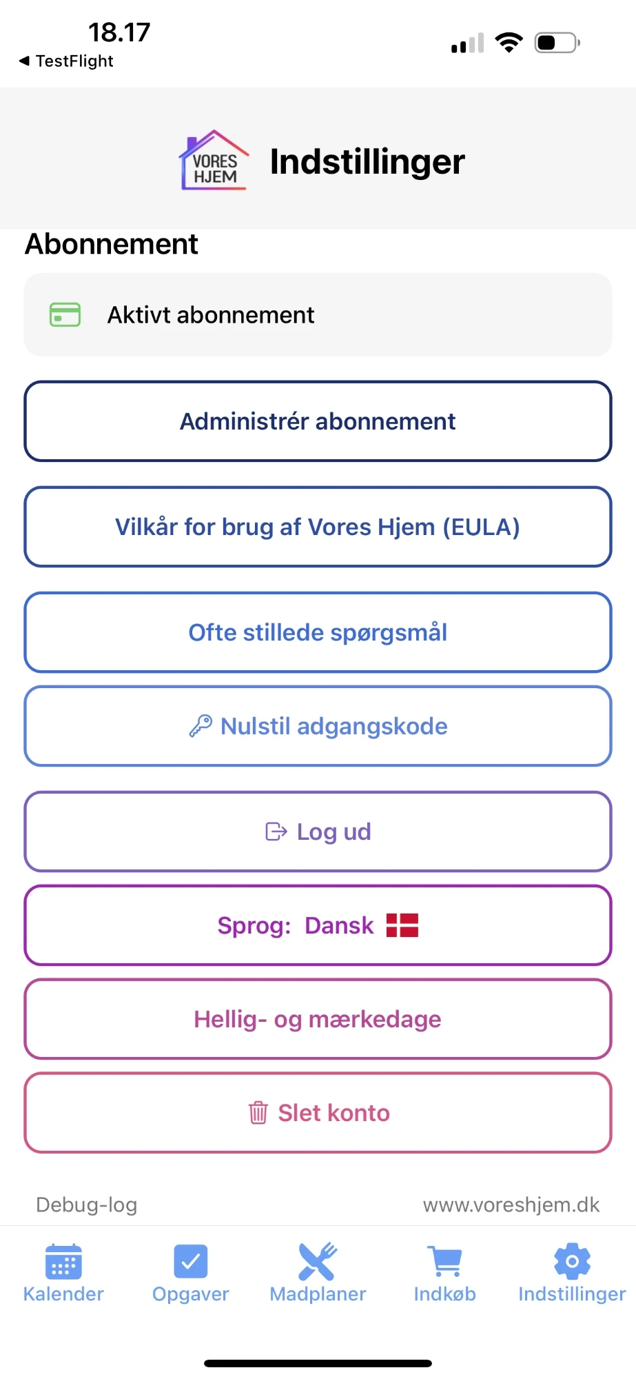 Indstillinger i Vores Hjem