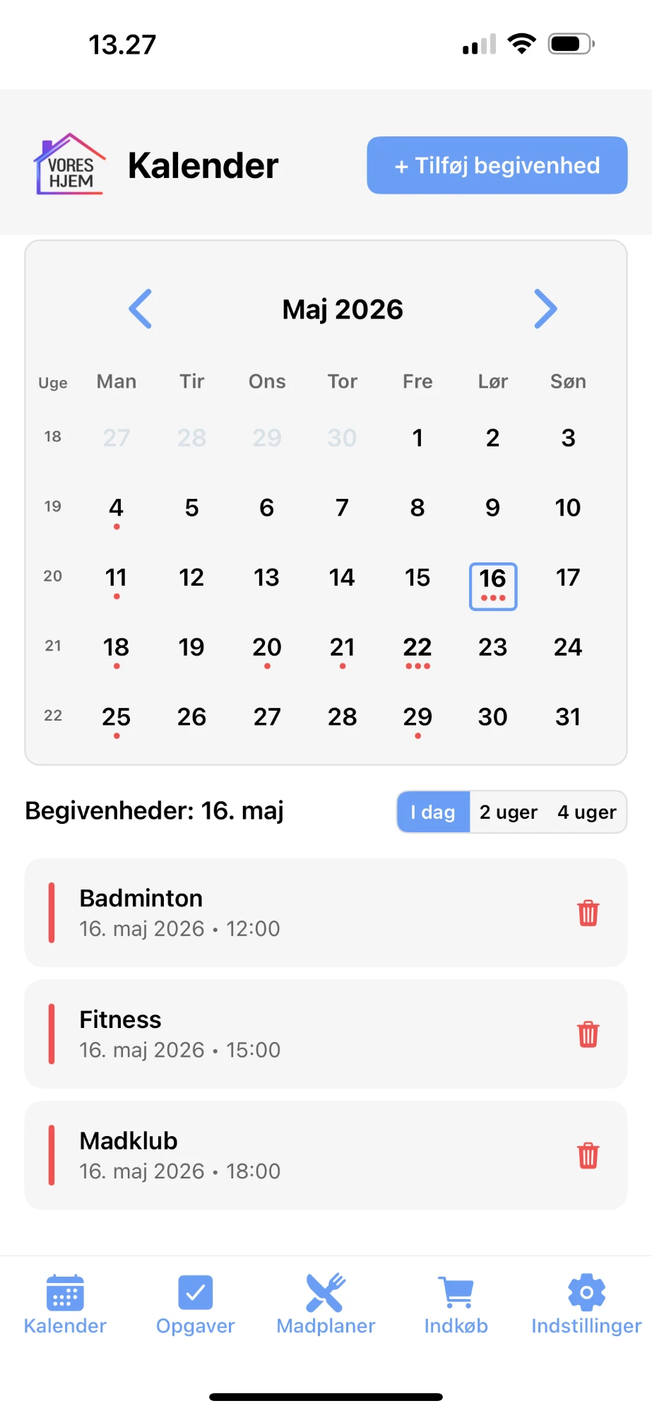 Fælles kalender i Vores Hjem