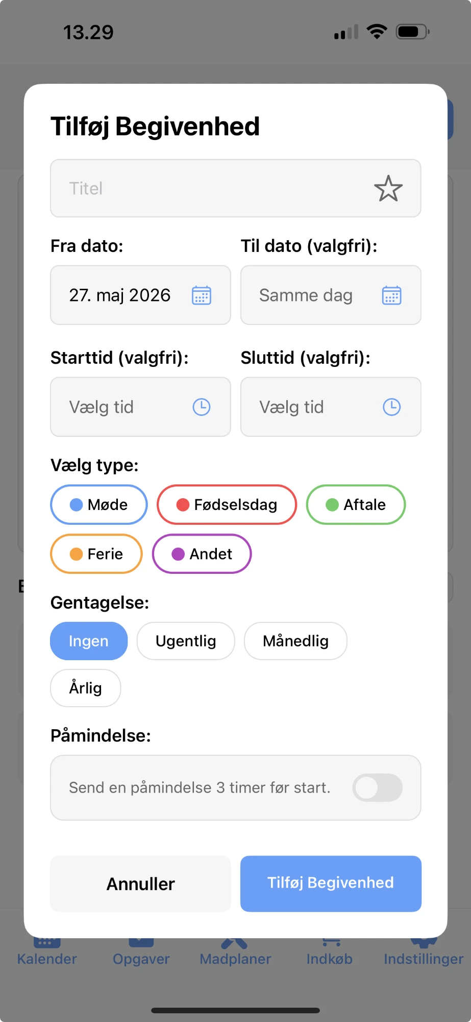 Tilføj begivenhed