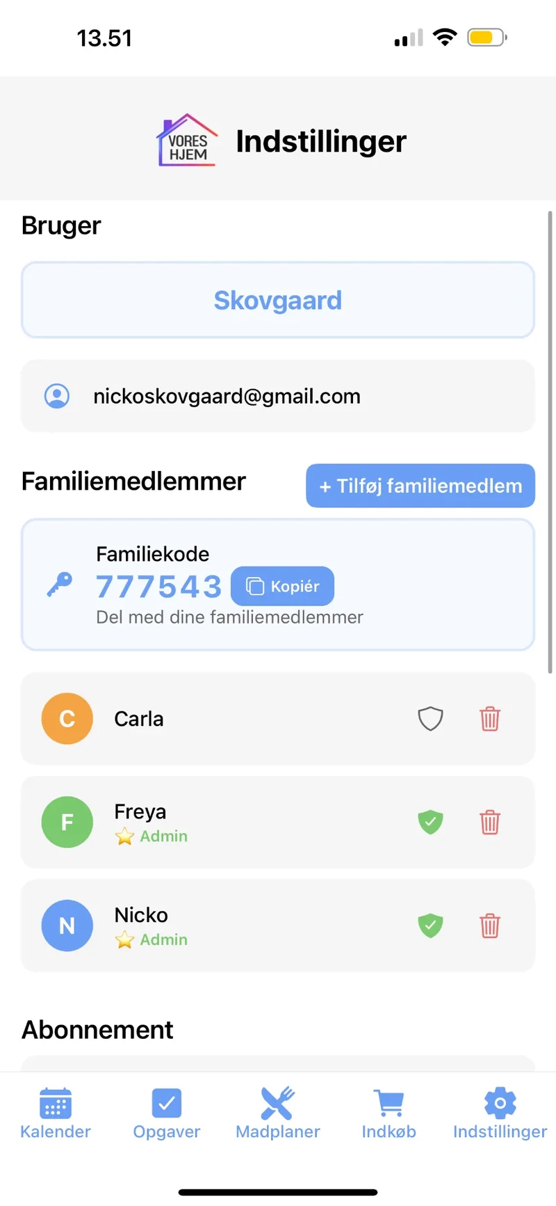 Familiemedlemmer med admin-adgang