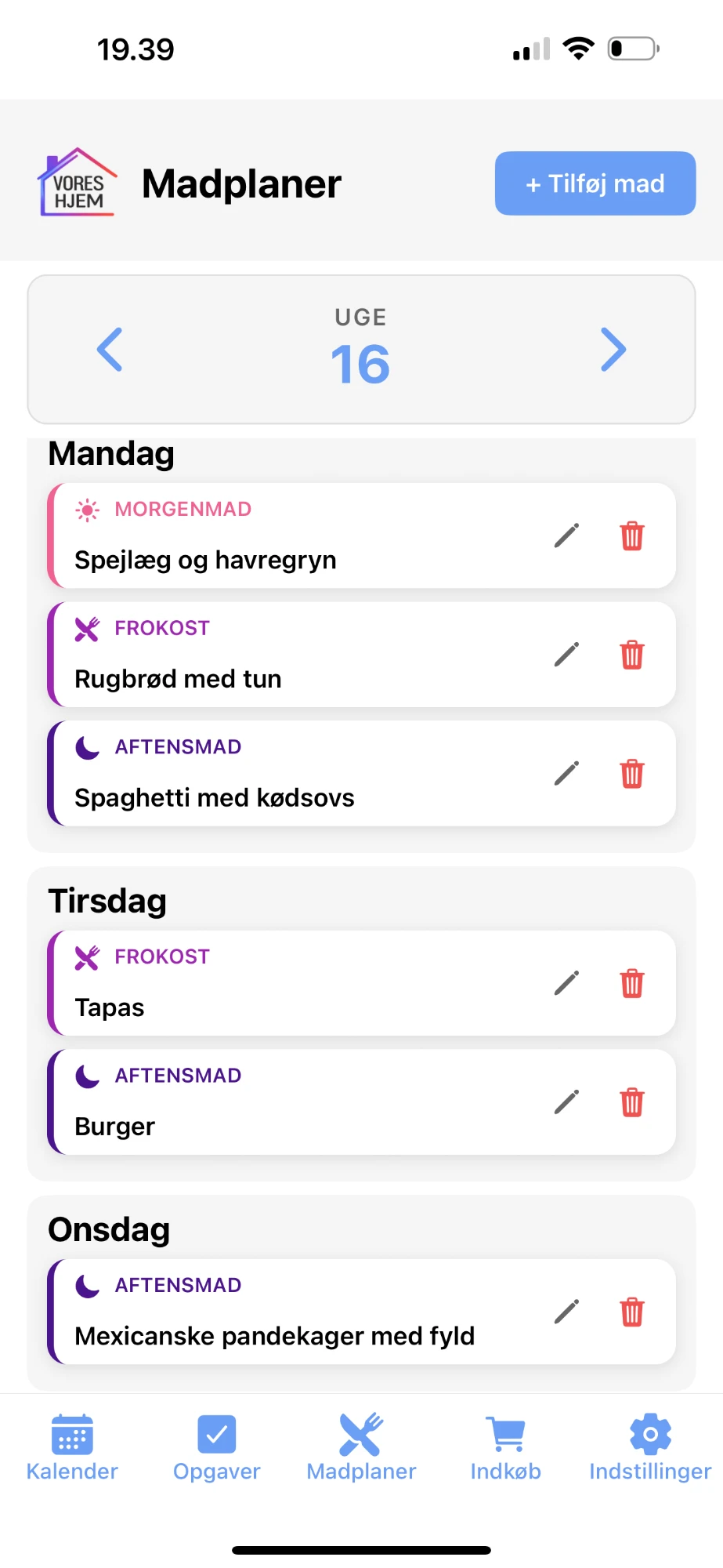 Madplan i Vores Hjem